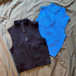 Sleeveless Mock Neck Half-zip Workout Tops